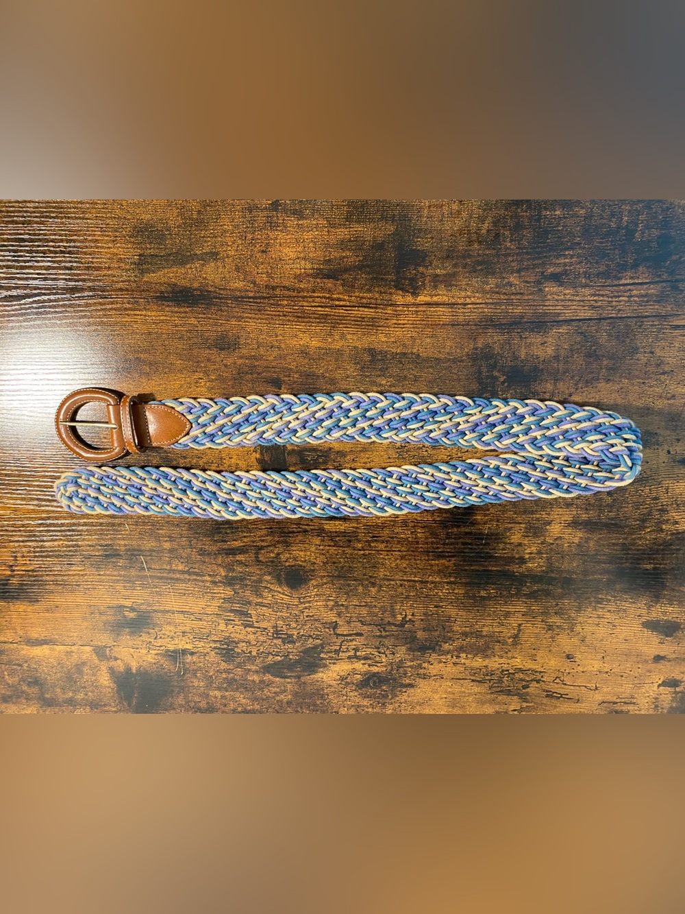 LL Bean Vintage Woven Braided Belt in Blue and Tan